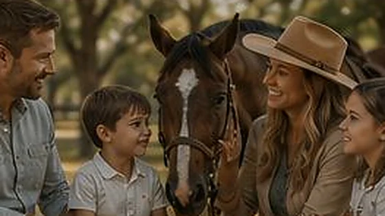 A family meeting one of the horses together
