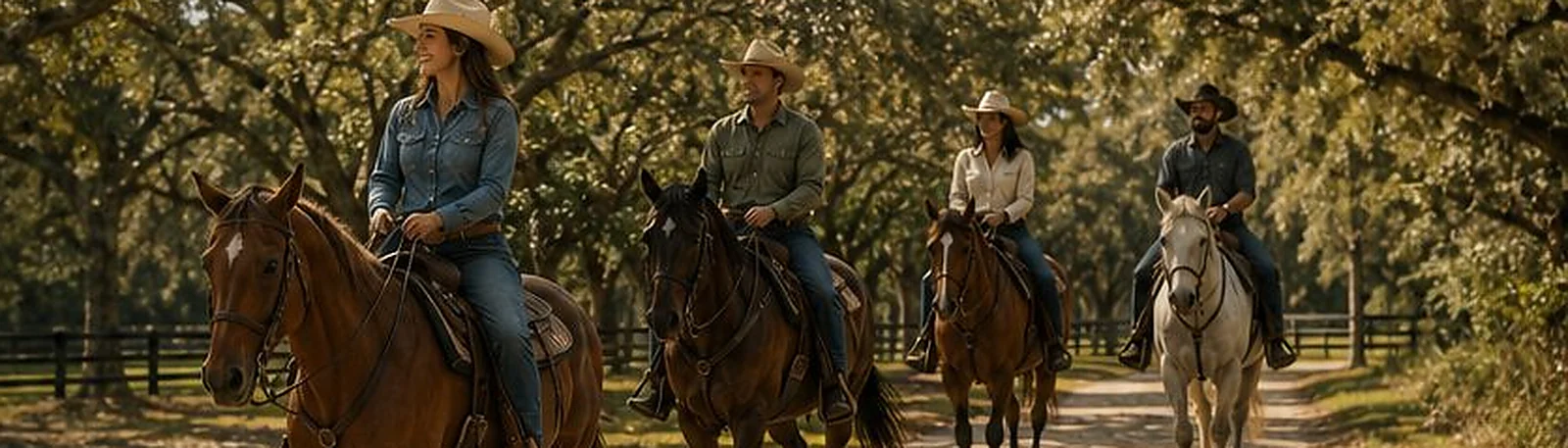 Riders coming up the trail together at The Stable Grove