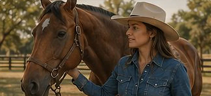 An adult rider with her horse