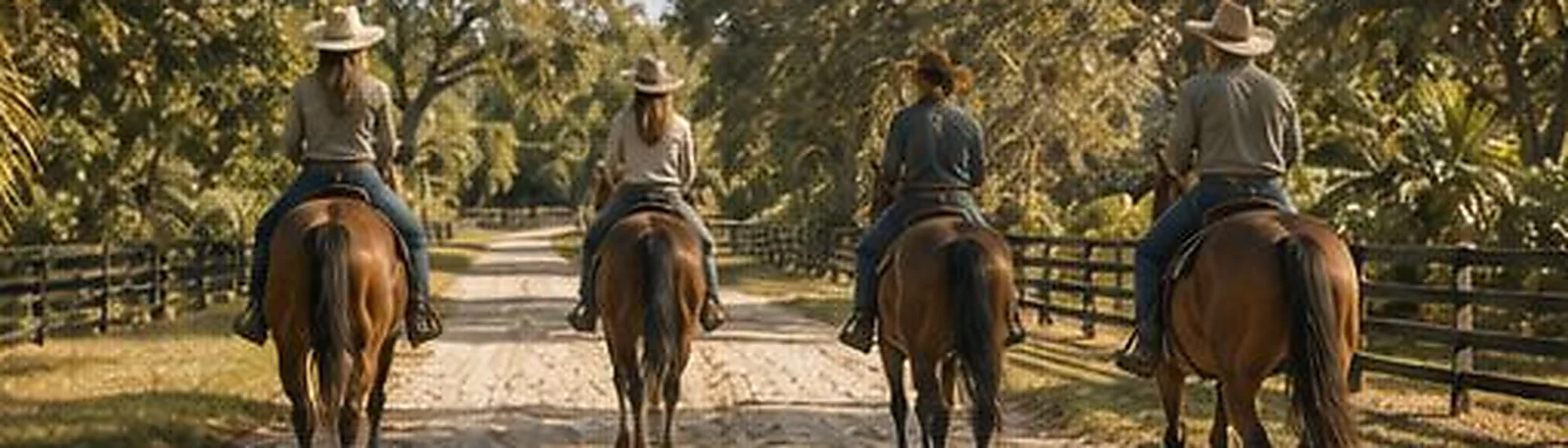 Riders heading away down a shaded lane